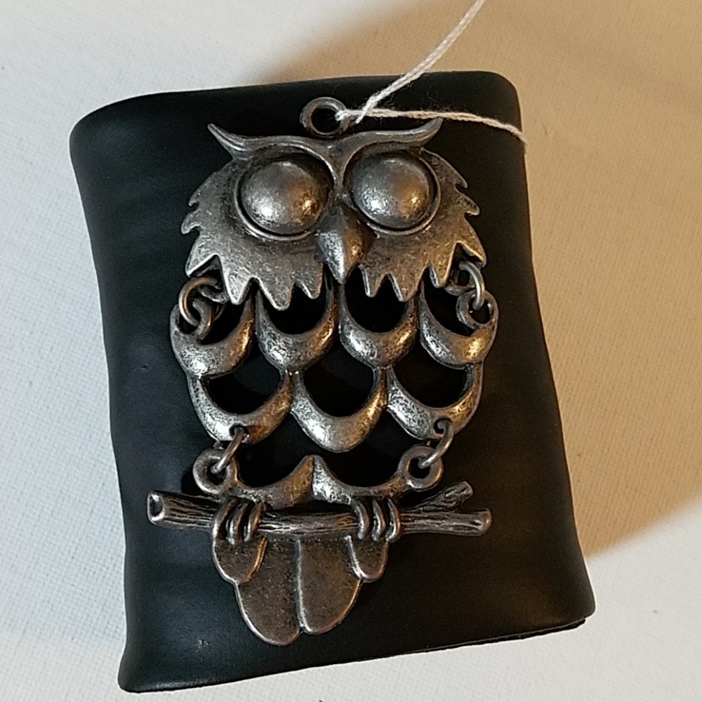 Owl Pewter Silver Tone Faux 3 1/2" Pendant